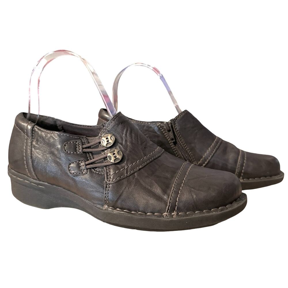 Clarks Ashland Alpine Dark Brown Side Zip Comfort Shoes Flats Leather sz 7 M